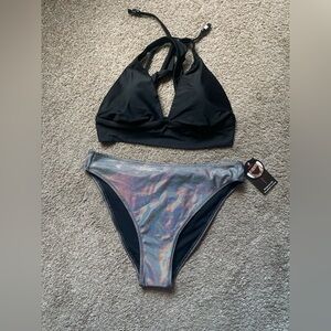 Stylish Black and Silver Women's Bikini Set, Size L